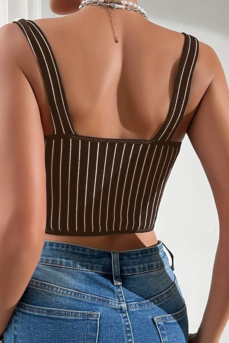 CWTTK0748_LOW-CUT LEOPARD LACE BACKLESS STRIPED CAMISOLE