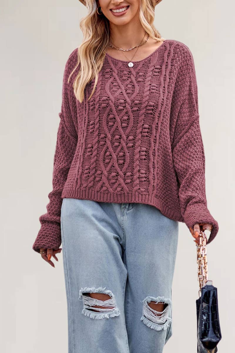CWOSWL6721_WINTER KNIT CREW NECK LONG-SLEEVED SWEATER