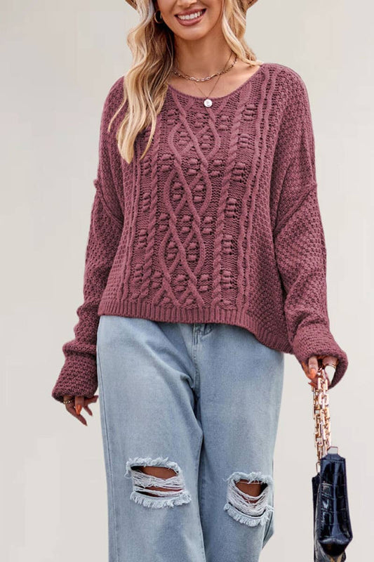 CWOSWL6721_WINTER KNIT CREW NECK LONG-SLEEVED SWEATER
