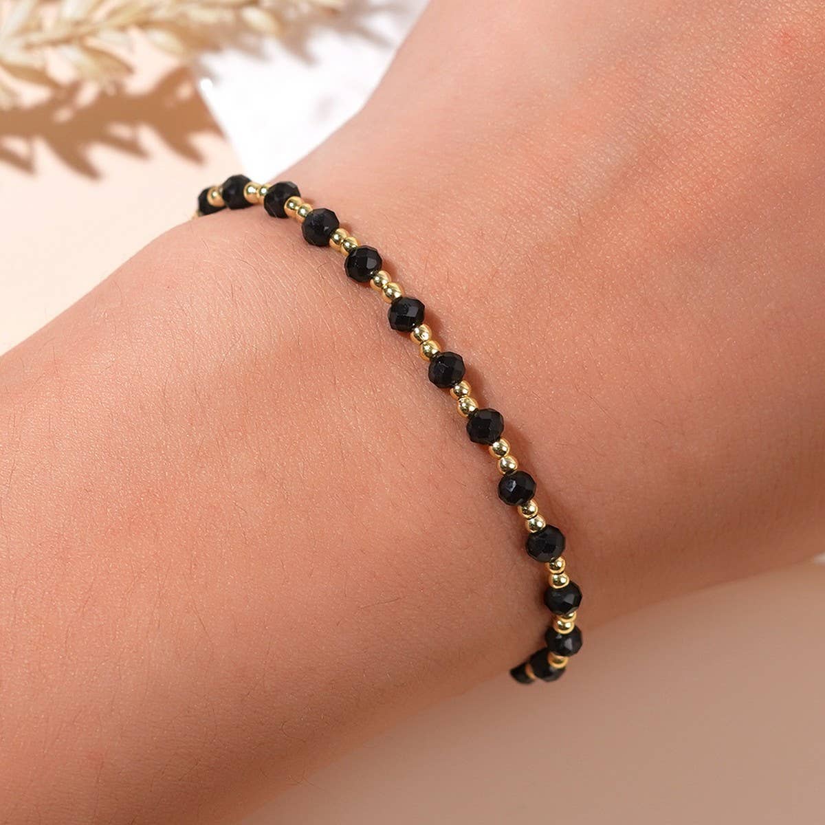 FASHIONABLE COPPER BEADS AND BLACK CRYSTAL BRACELET