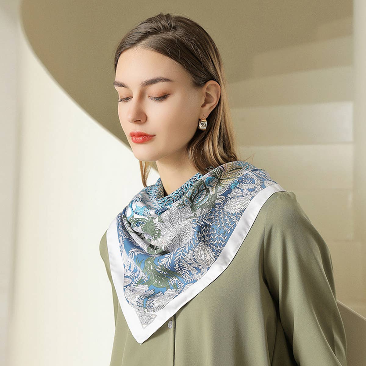 Vintage French Print Scarf ? 90cm Silk Feel Square