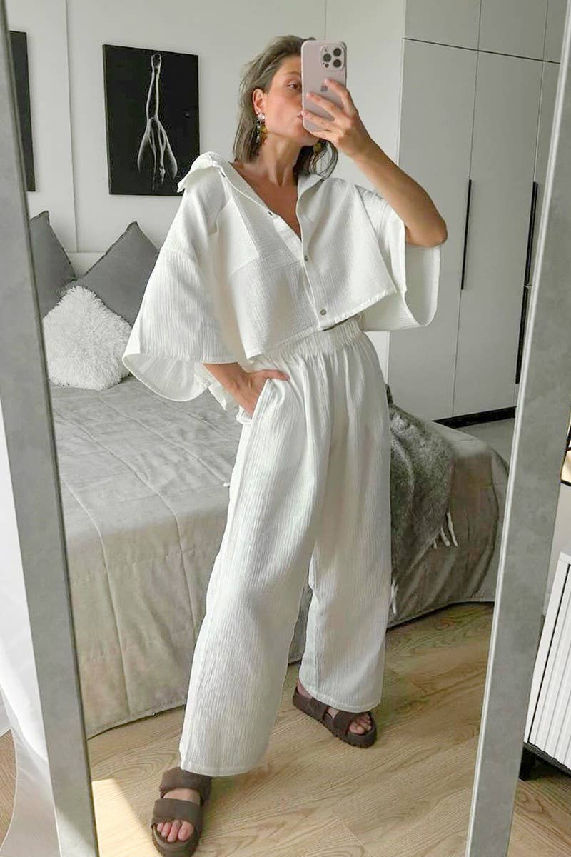 CWSPJ0287_PURE COTTON BREATHABLE PAJAMAS TWO PIECE SET