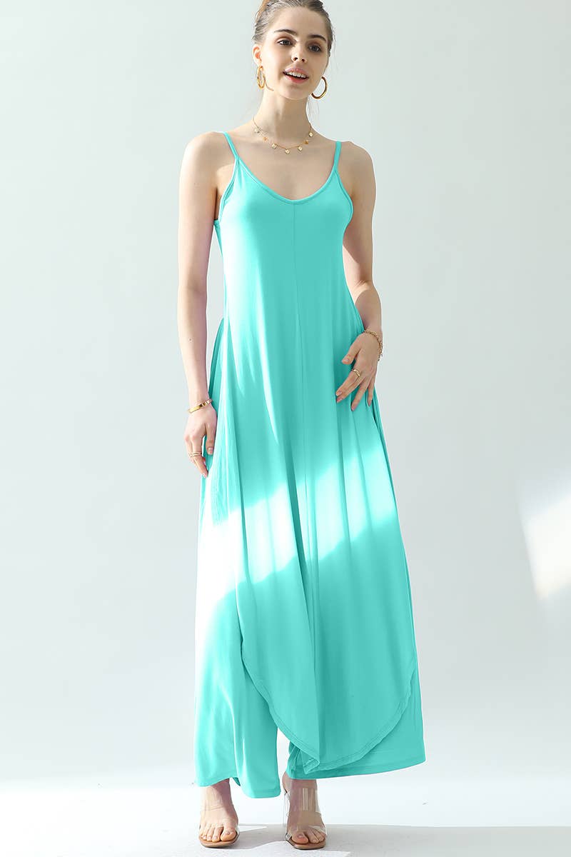 CWSTB281_BACK CROPED STRAP DRESS AND WIDE LONG PANT SET