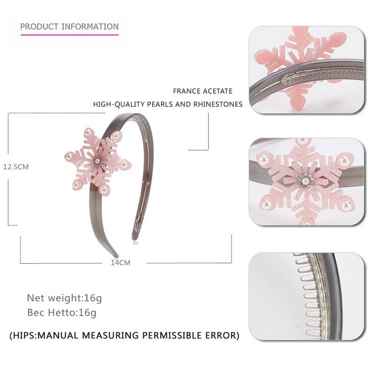 CHRISTMAS HEADBAND WITH DIAMOND AND PEARL HAIRPIN