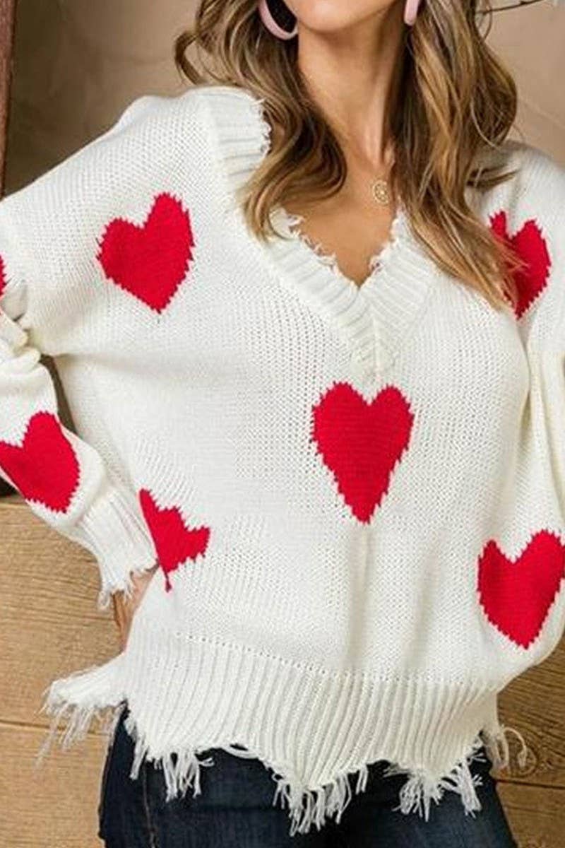 CWOSWL07358_VALENTINE'S HEART PATCH V NECK KNIT SWEATER