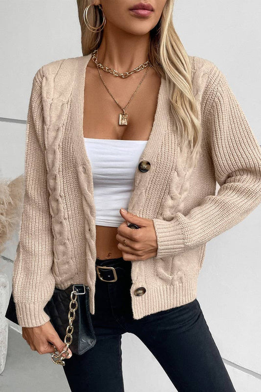 CWOCAL0839_VINTAGE SINGLE BREASTED CABLE KNIT CARDIGAN