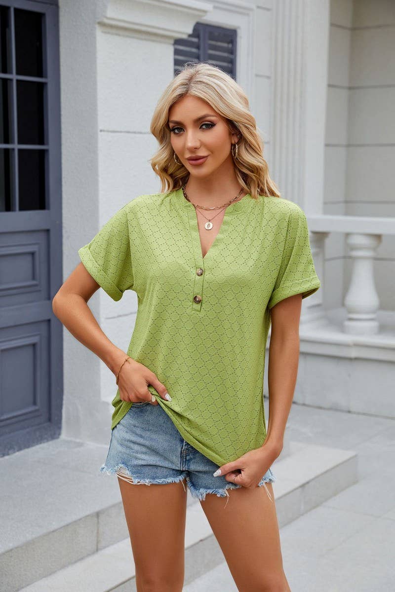 CWTTS0815_V-Neck Short Sleeve Knit Top