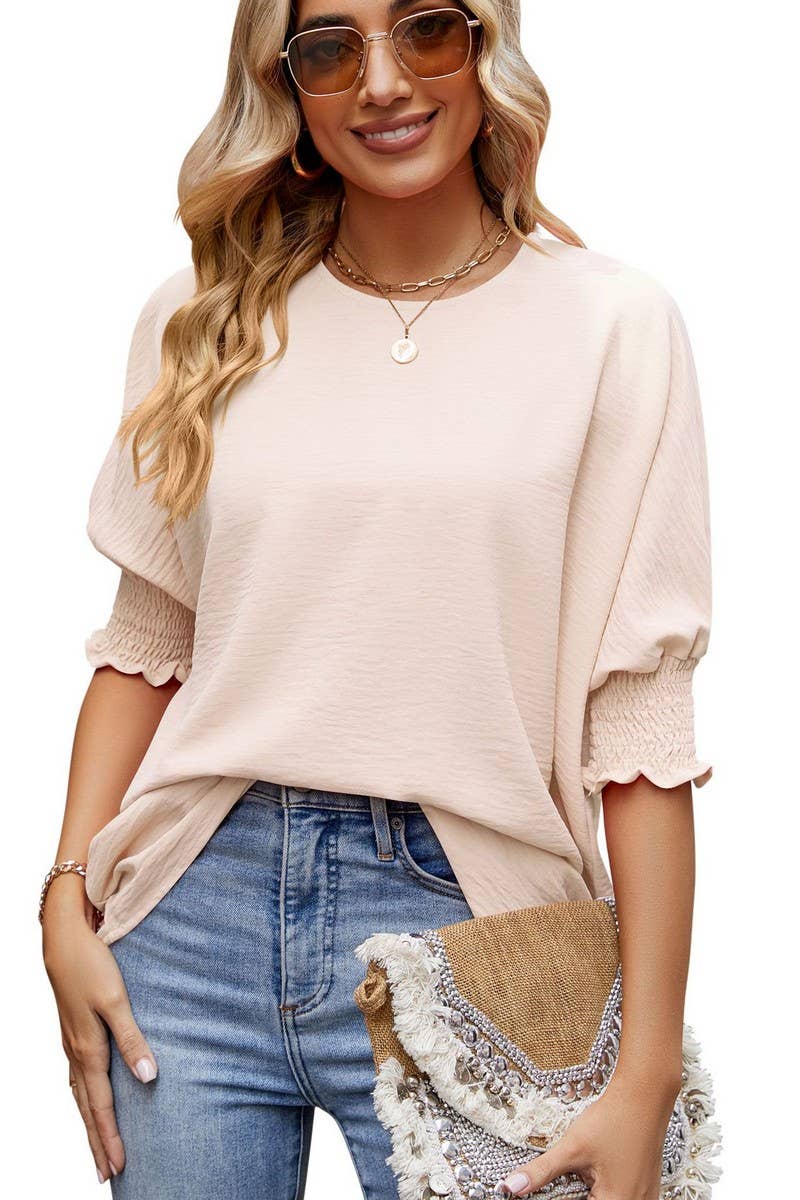 CWTBLL3199_LOOSE LARGE SIZE ROUND NECK SOLID COLOR TOP