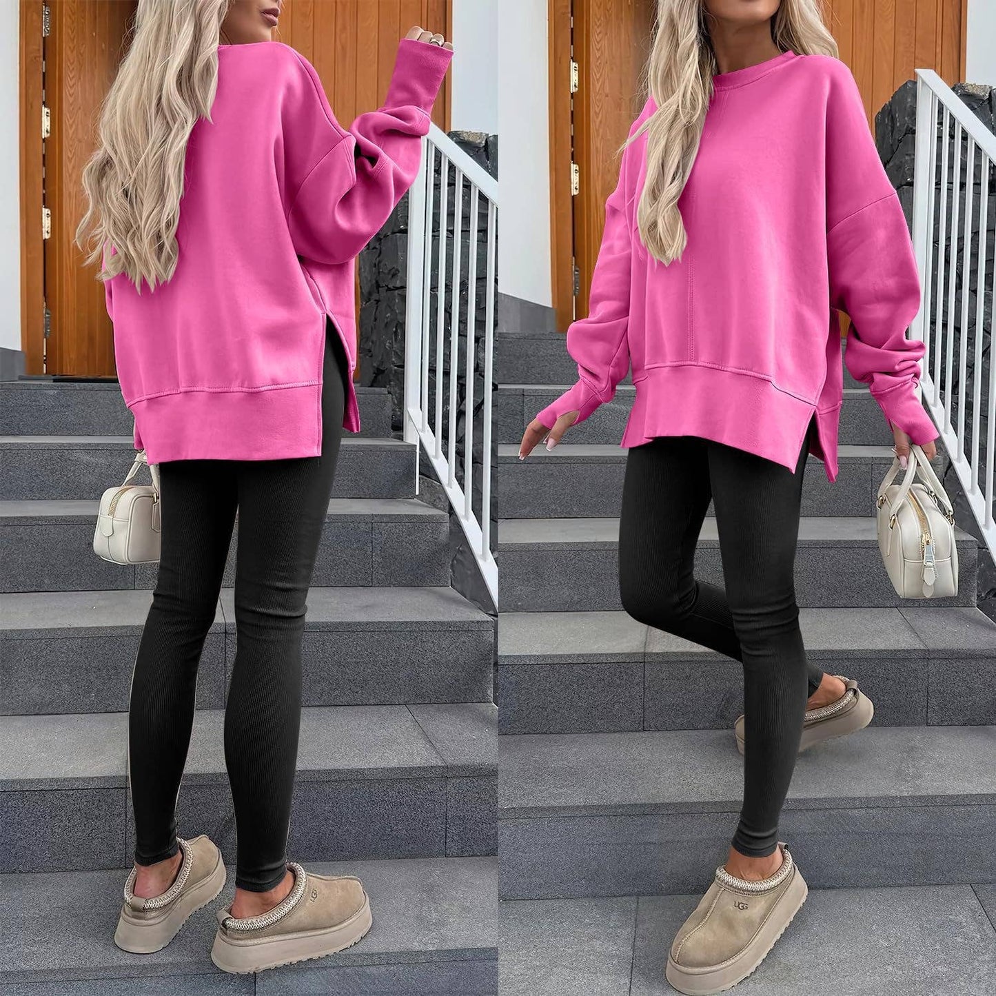 Casual round-neck loose sporty split sweatshirt
