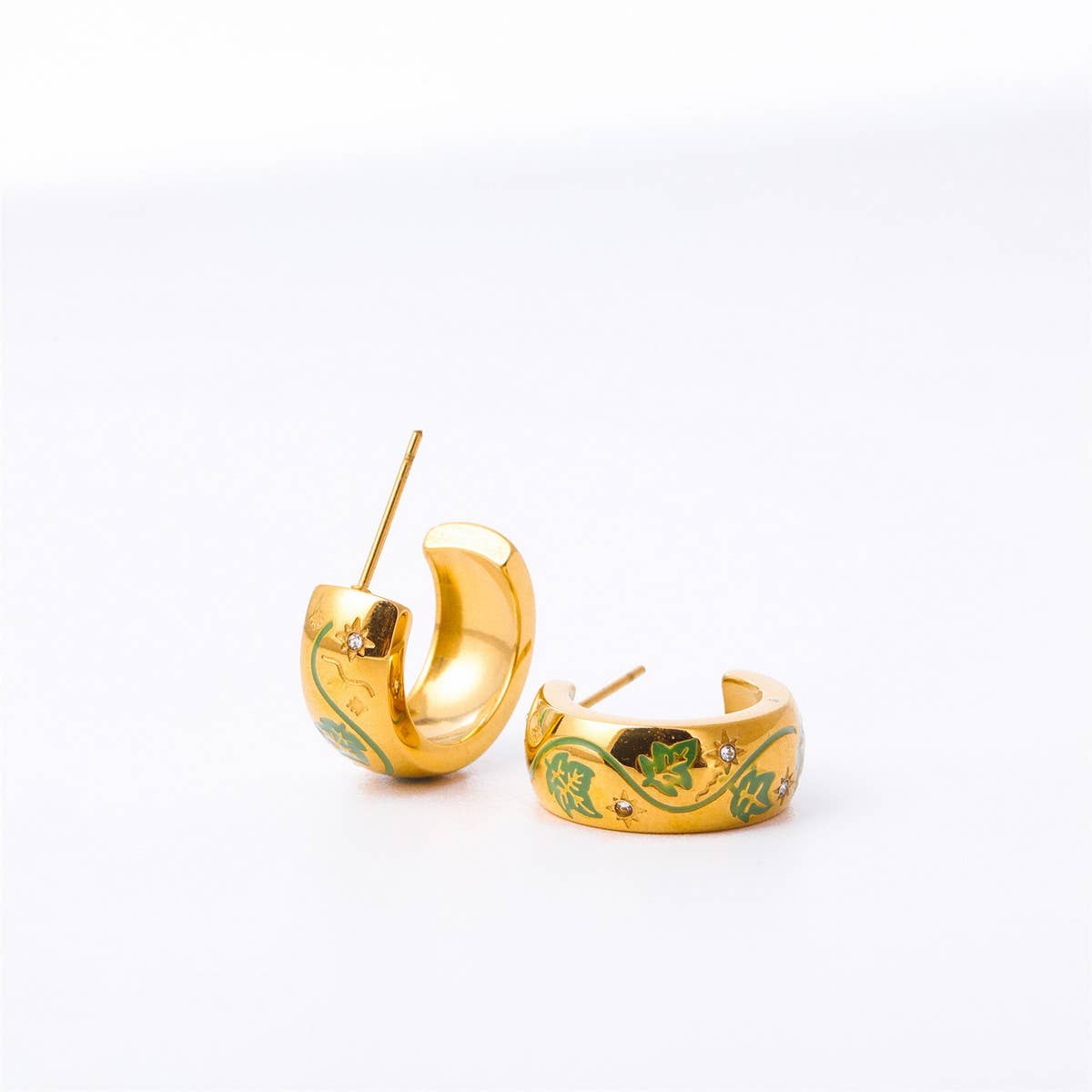 PAINTED FLOWER FLORAL ROSE C-SHAPED EARRINGS_CWAJE1620