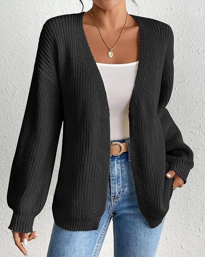 CASUAL COARSE CARDIGAN SOLID COLOR LOOSE COAT