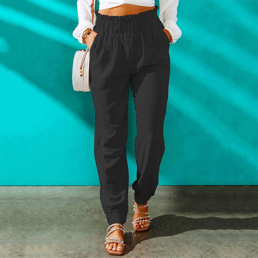 ELASTIC-WAISTED STRAIGHT LEG TWO-POCKET PANTS