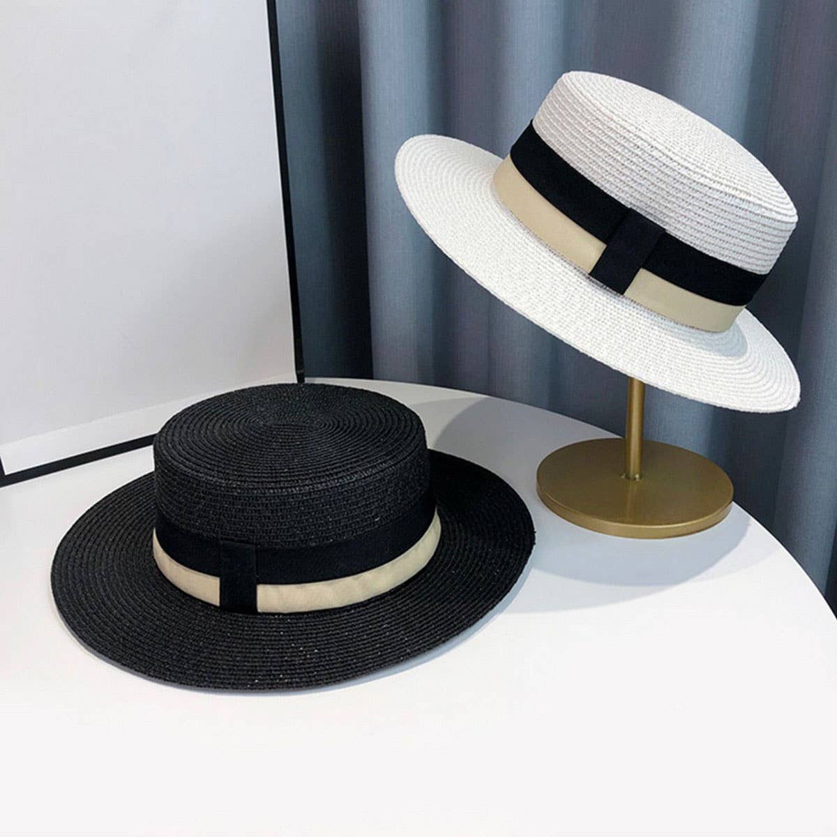 Retro flat hat sunshade elegant straw hat_CWAH3398