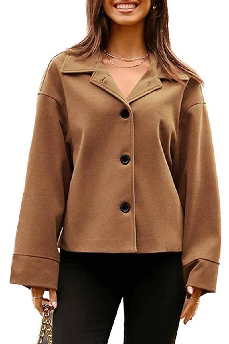 CWOBL0184_SOLID COLOR SHORT LONG SLEEVE BUTTON BLAZER