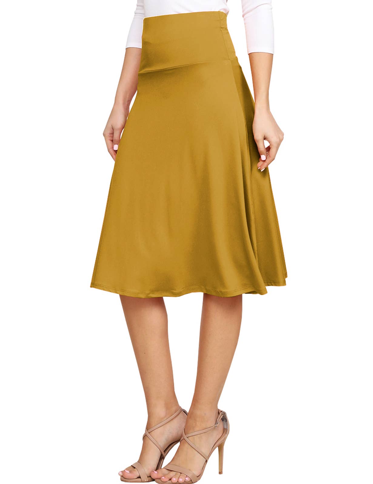 AWBMS204_High Waist Elastic Flared Midi Skirt