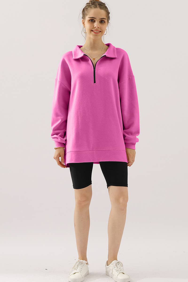 CWOHOL431_Zip Neck Lightweight Pullover Sweatshirt