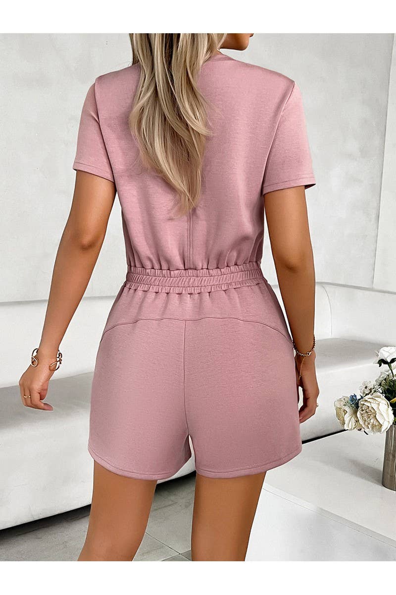 CWSR0093_SHORT SLEEVED ROUND NECK SOLID COLOR POCKET ROMPER