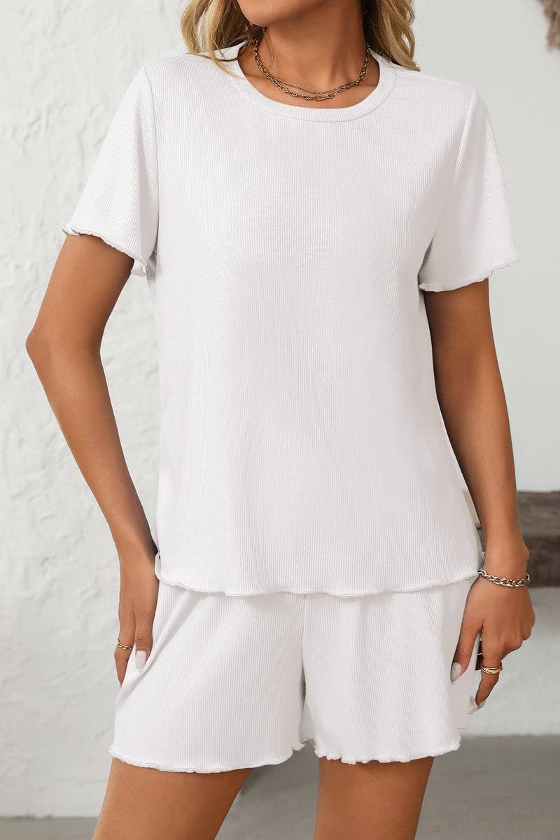 CWSPJ0442_SOLID RIBBED SHORT SLEEVE PAJAMA SET