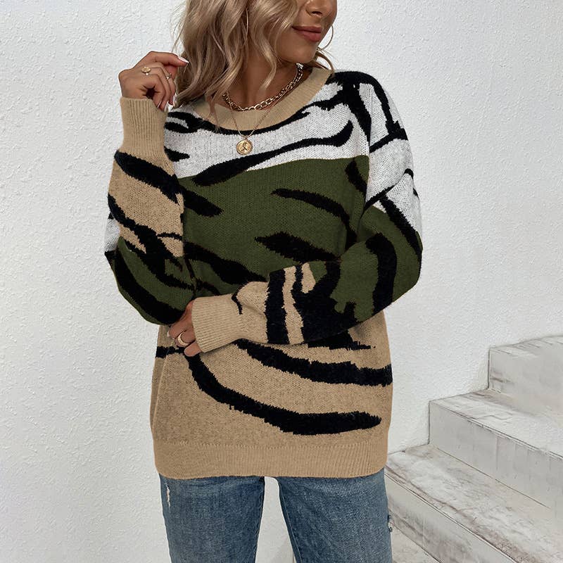 CREW-NECK MATCHING COLOR TIGER SWEATER