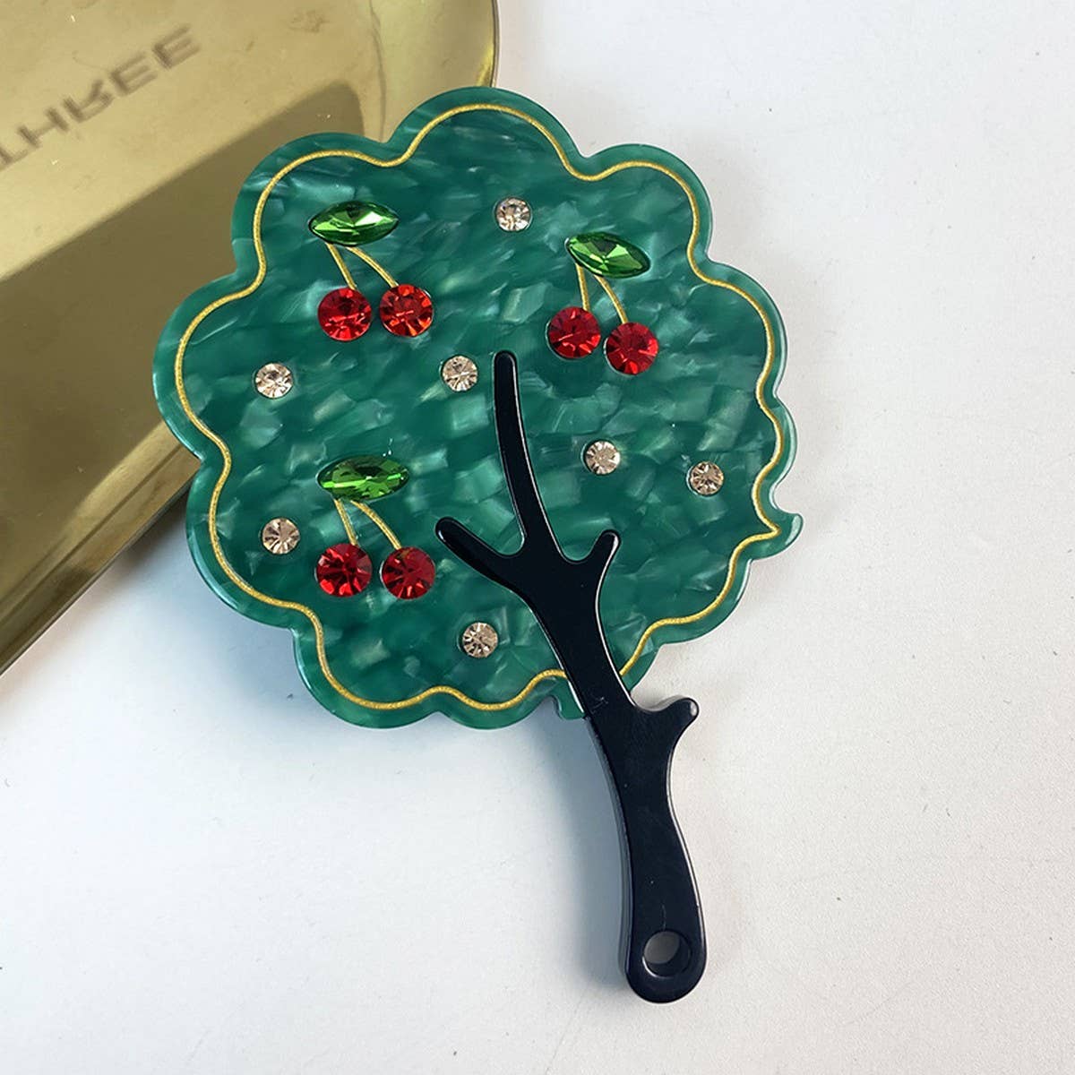 Fashionable Rhinestone Handle Mirror, Tree Design