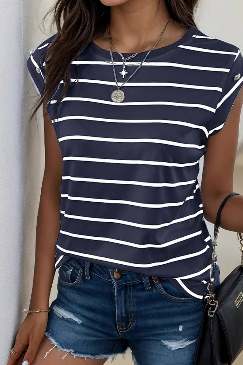 CWTTS1290_SUMMER FASHION SLEEVELESS STRIPED T-SHIRT