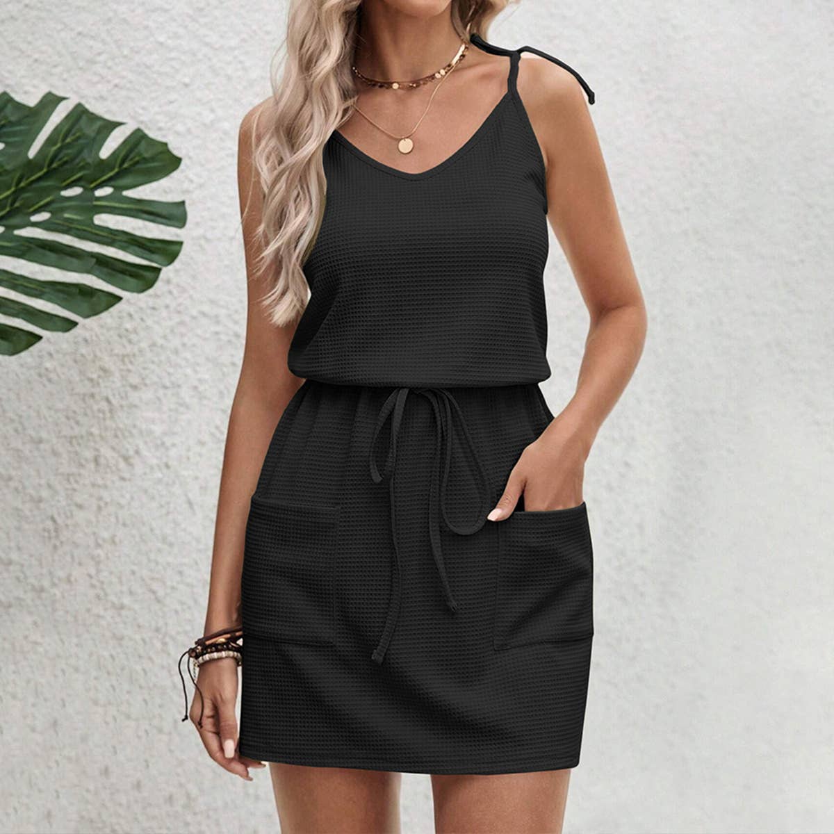 Fashionable V-neck slit lace-up irregular dress