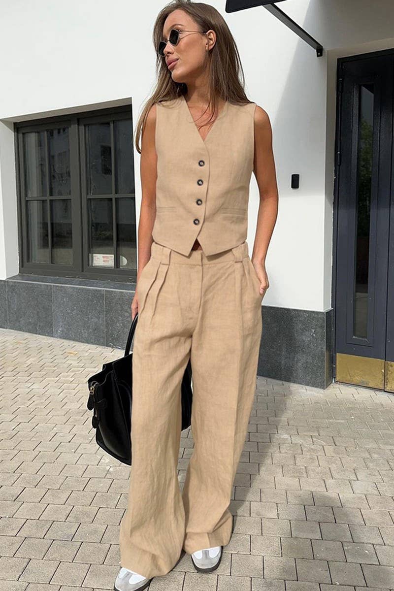 CWSTB1478_SLIM FIT VEST PLEATED TROUSERS TWO-PIECE SET