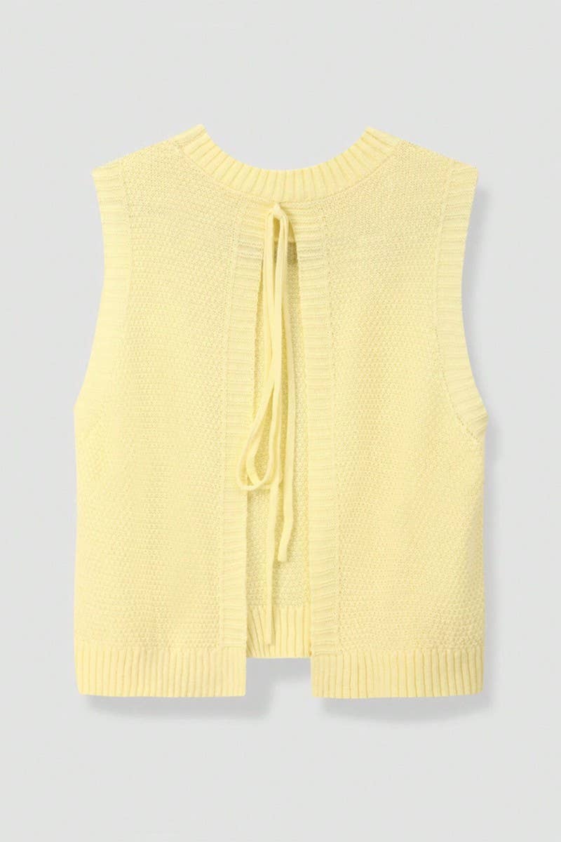 CWOV0793_CREW NECK KNIT OPEN BACK TIE VEST TOP