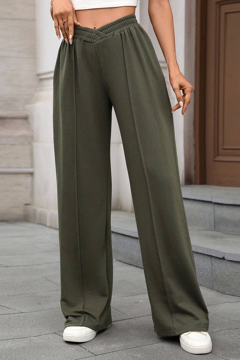 CWBLP01091_CASUAL ELASTIC WAIST WIDE LEG TROUSERS