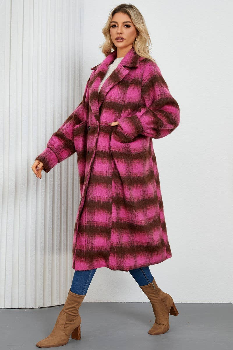 CWOCO0944_DOUBLE-BREASTED PLAID COAT WITH LARGE LAPEL