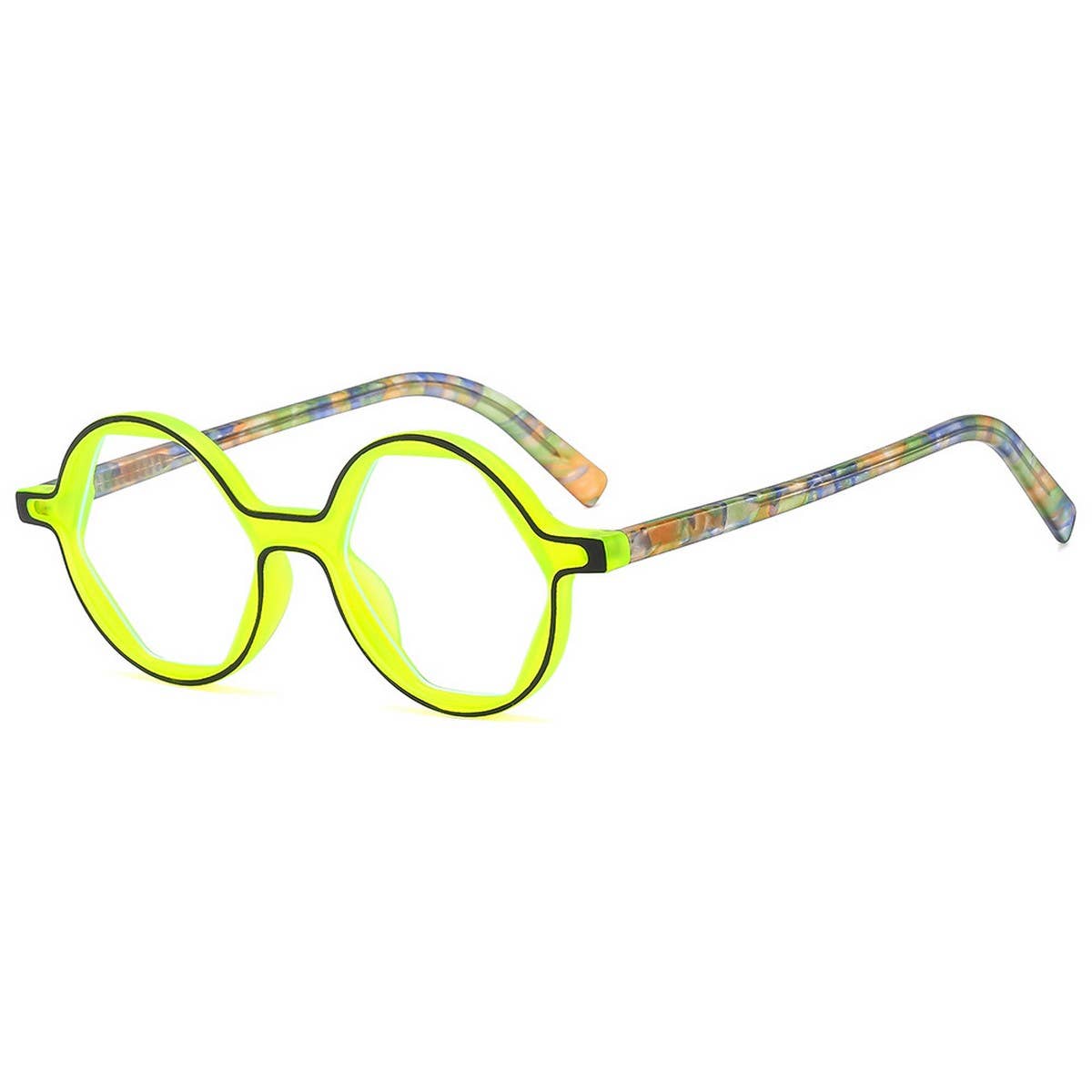 Floral Arm Hexagon Round Sunglasses Cute Look