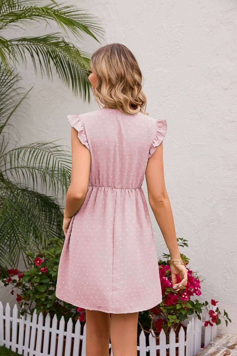 CWDSD4004_A SHORT DRESS WITH WOODEN EARS TRIMMED WAIST