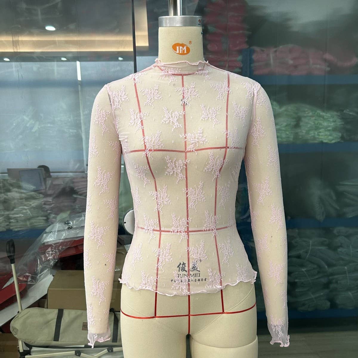 SEMI SHEER MESH LACE TOP BOTTOMING SHIRT
