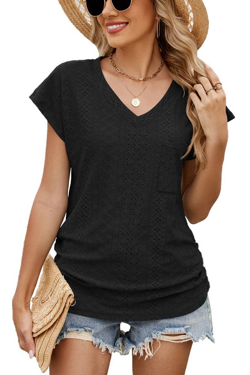 CWTTS1328_SUMMER SOLID COLOR V-NECK SHORT-SLEEVED T-SHIRT