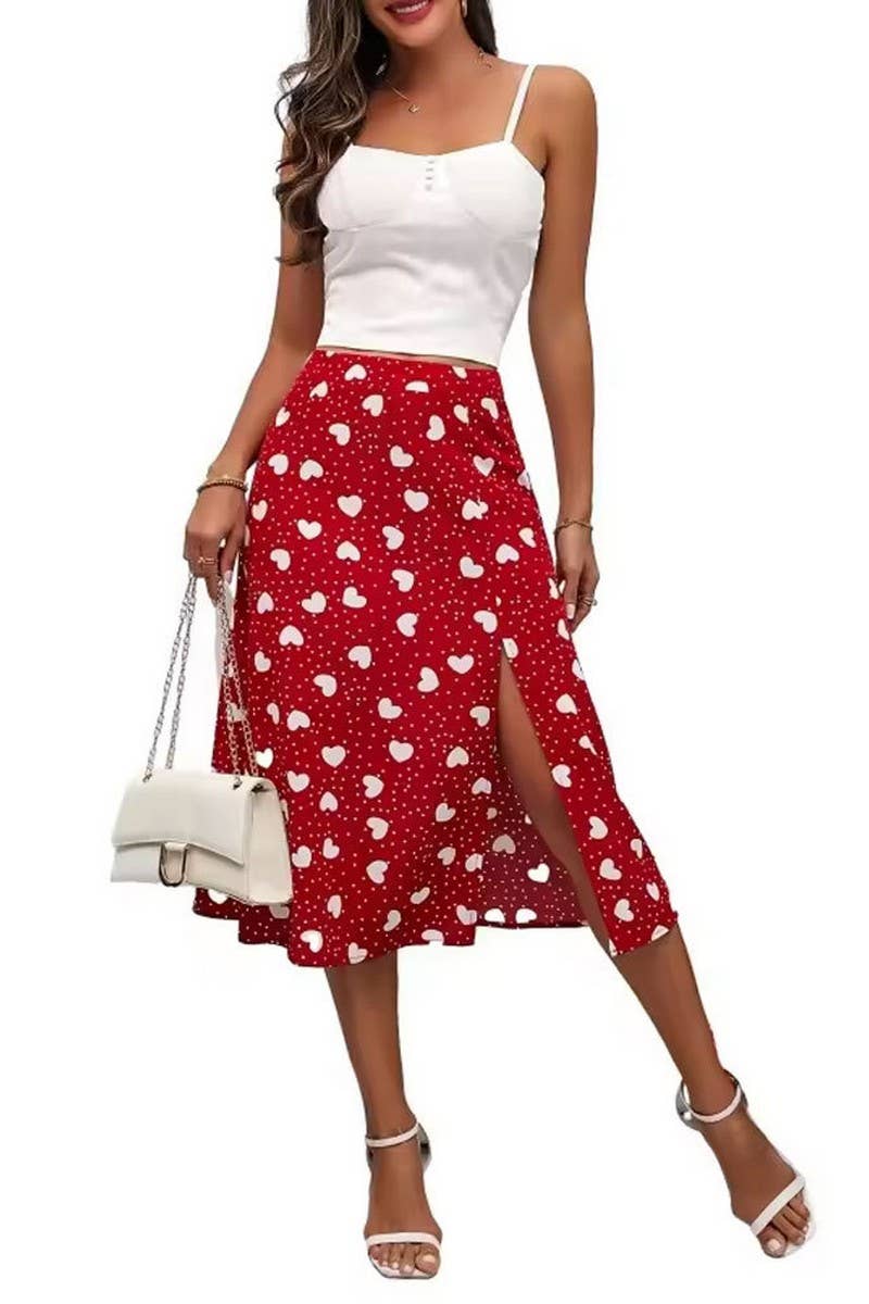 CWBMS0427_SUMMER POLKA DOT HEART SLIT A-LINE SKIRT