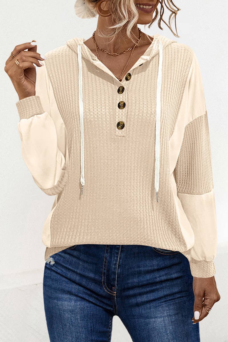 COLOR-MATCHING BUTTON-UP LONG-SLEEVED HOODIE