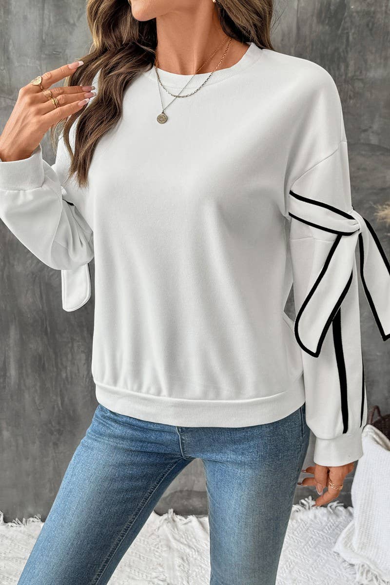 CWTBLL00768_COLORBLOCK BOW DETAIL CREWNECK SWEATSHIRT