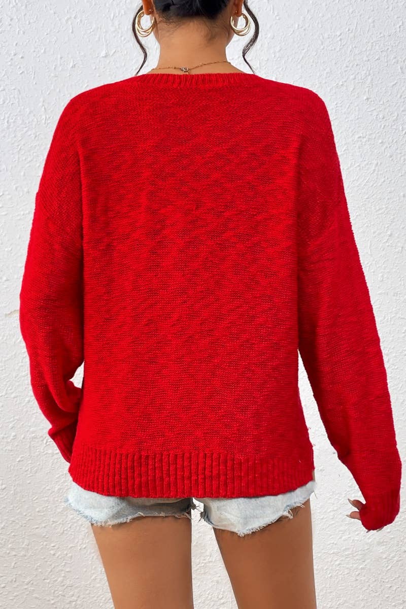 CWOSWL6516_INDEPENDENCE DAY LETTER LONG-SLEEVED SWEATER