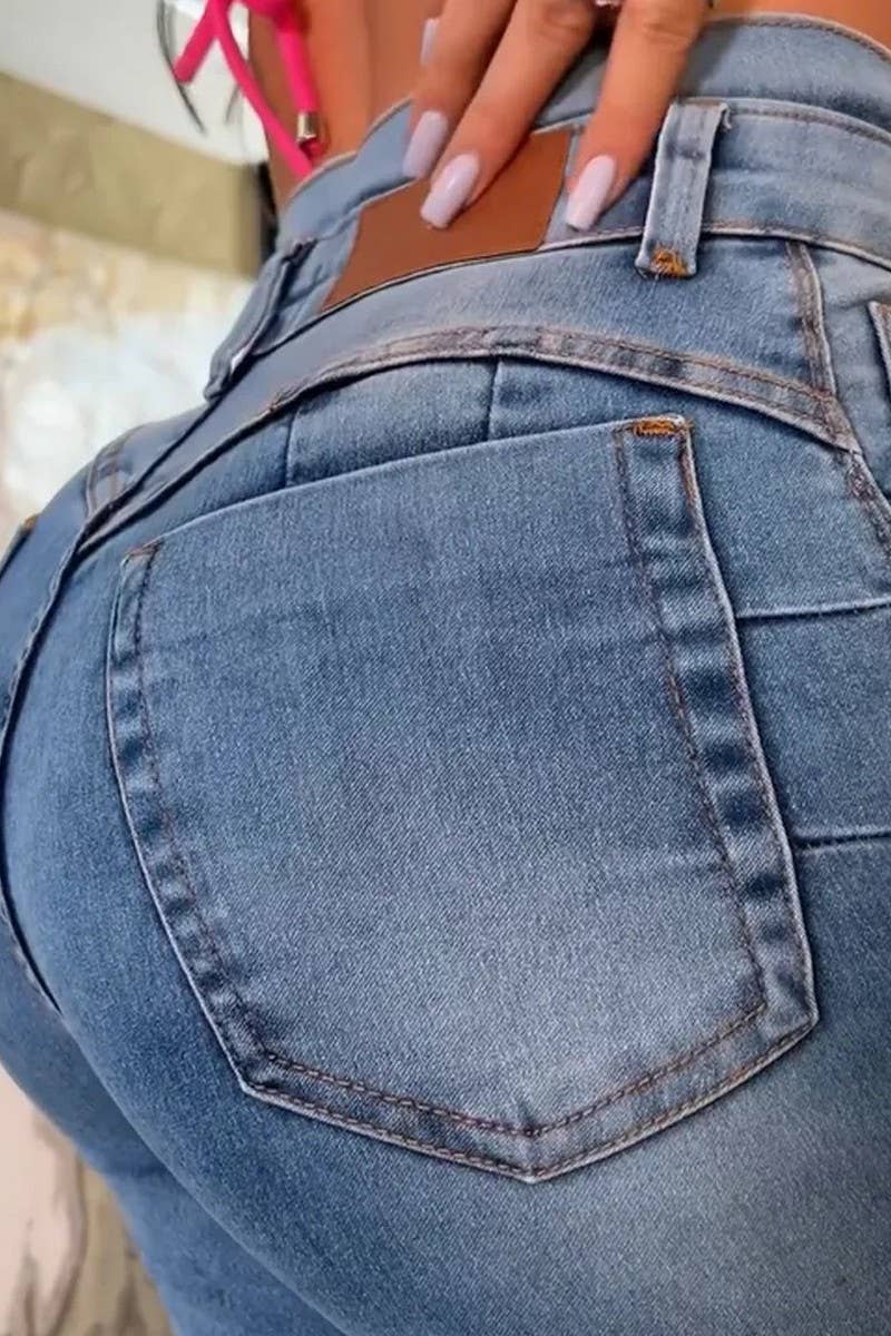 CWJP0588_HIGH WAIST WASHED BOOTCUT DENIM JEANS