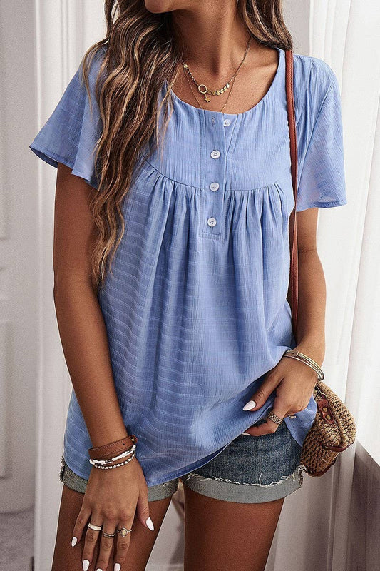 CWTBLS0274_Button Neck Short Sleeve Top