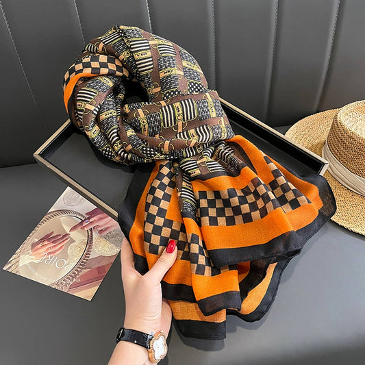 NEW FASHION LETTER CONTRAST COLOR SILK SCARF