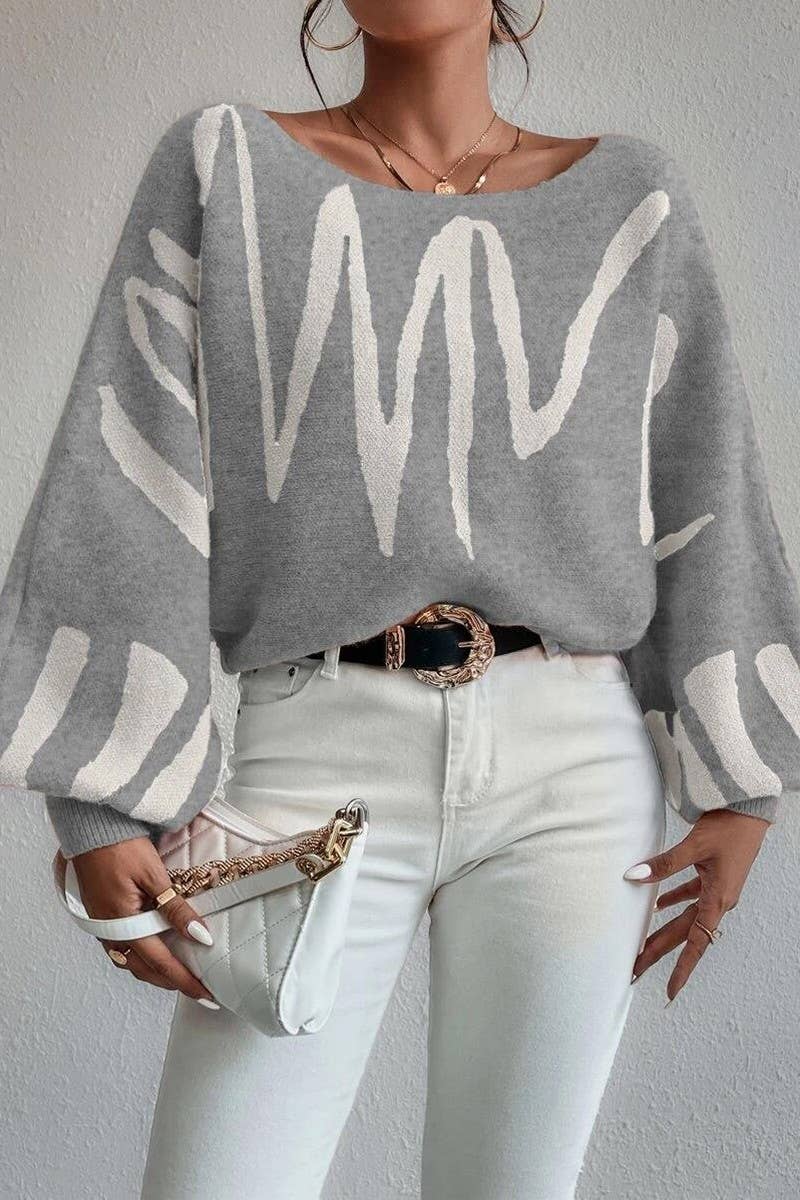 CWOSWL6264_BALLOON SLEEVE LOOSE KNIT PULLOVER SWEATER