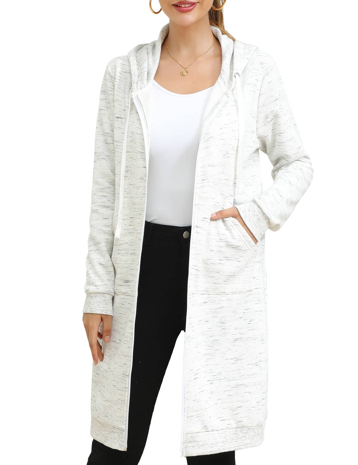 CWOHOL448_Lightweight Thin Zip-Up Hoodie Long Jacket