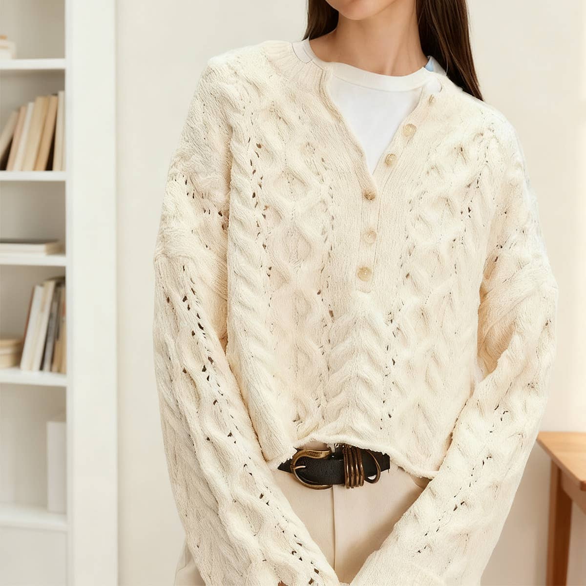 Casual knitted V-neck single-breasted cardigan