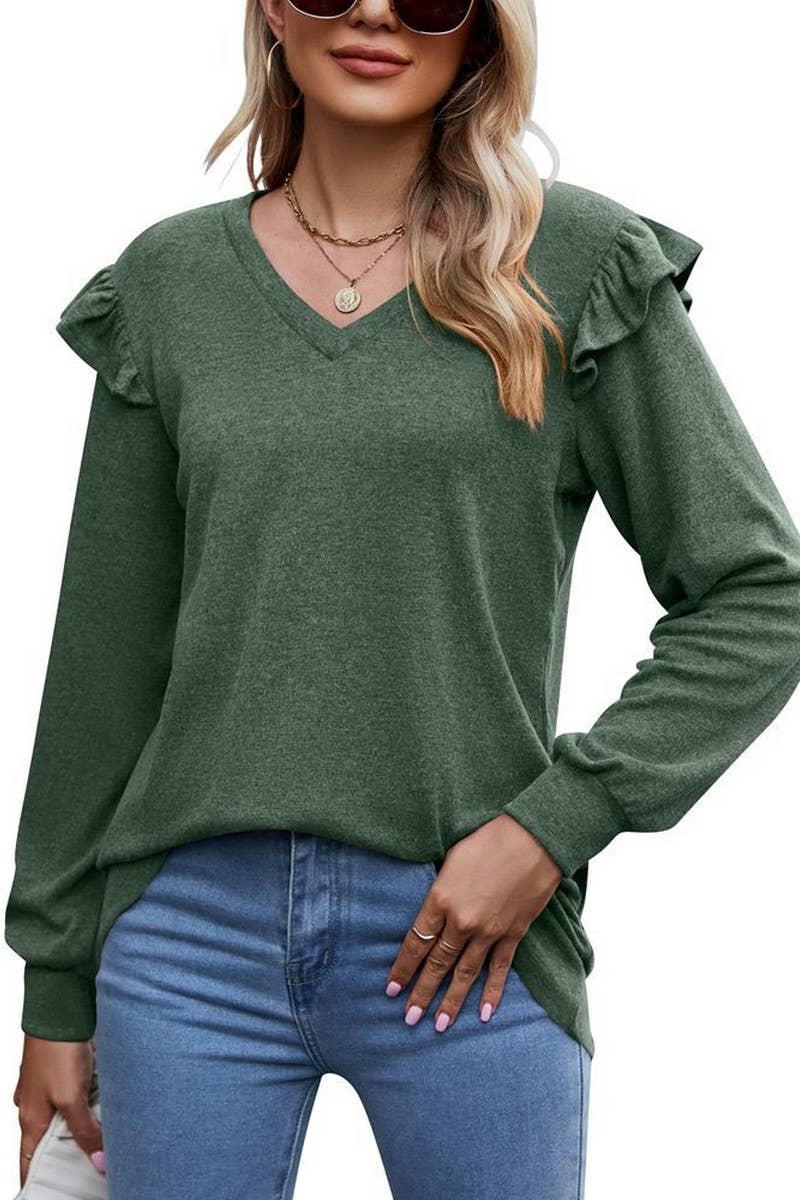 CWTTL1646_V-neck Long Sleeve Pullover Top