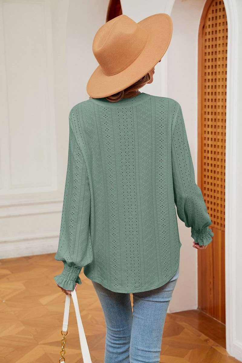 CWTBLL2377_SOLID COLOR V-NECK LOOSE LONG-SLEEVED PULLOVER
