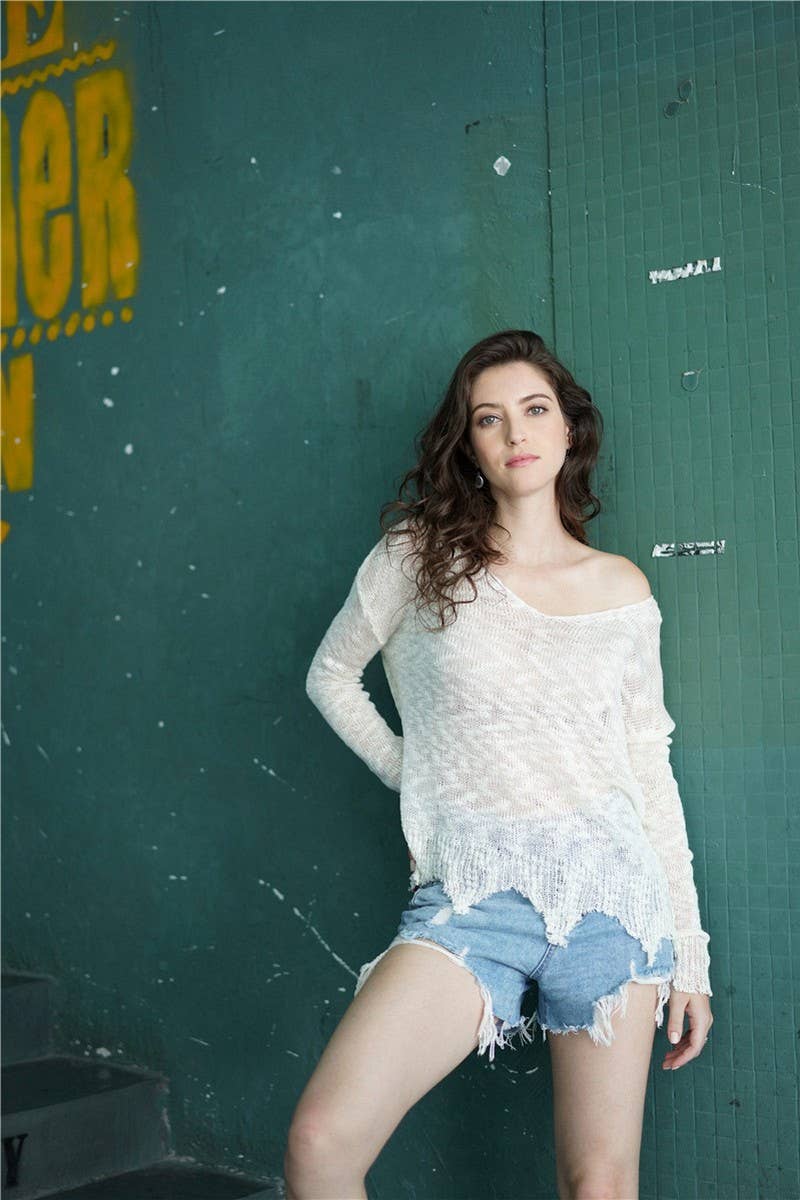 CWOSWL2033_V-Neck Long Sleeve Knit Pullover Top