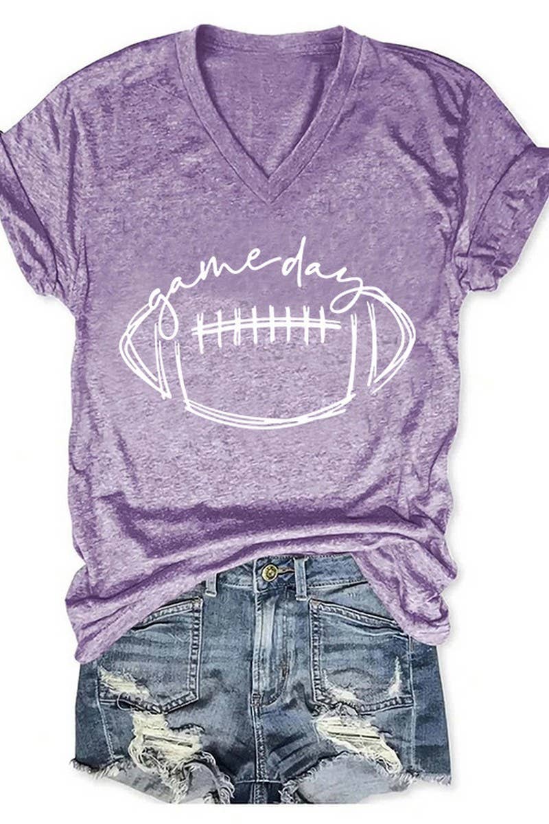 CWTTS1050_V NECK BASEBALL PRINT SHORT SLEEVED T SHIRT