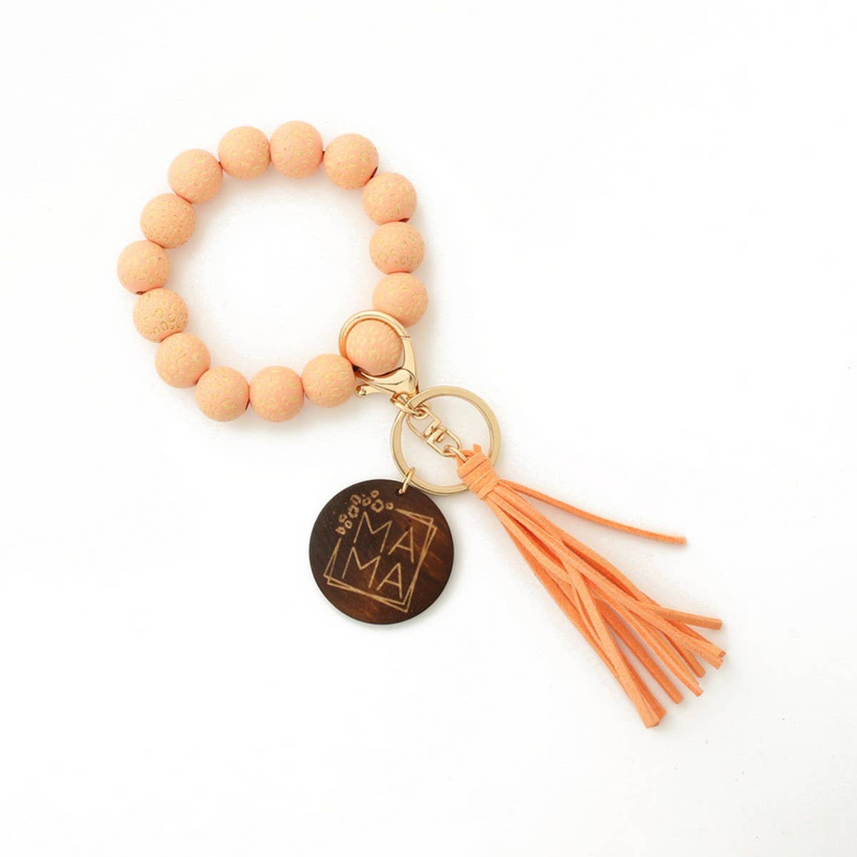 LEOPARD PATTERN WOODEN BEAD BRACELET KEYCHAIN