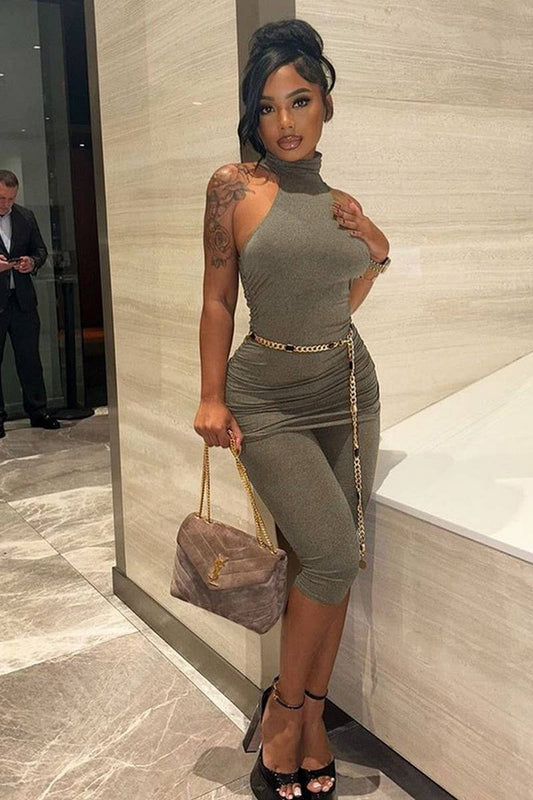 CWSTB1752_HIGH NECK SLEEVELESS TOP AND BIKER SHORTS SET